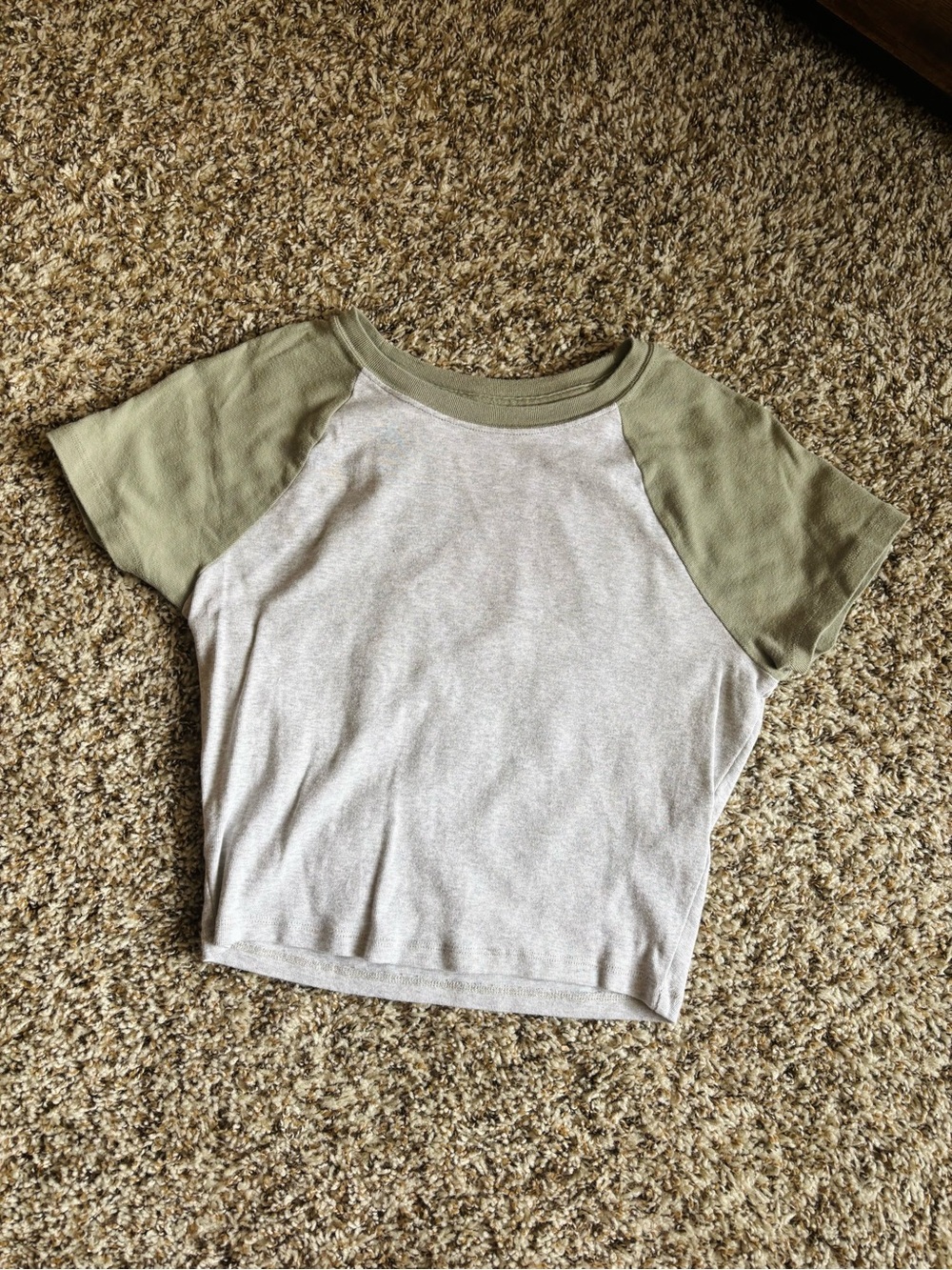 Hollister Olive Sleeve Crop Top with Gray Body